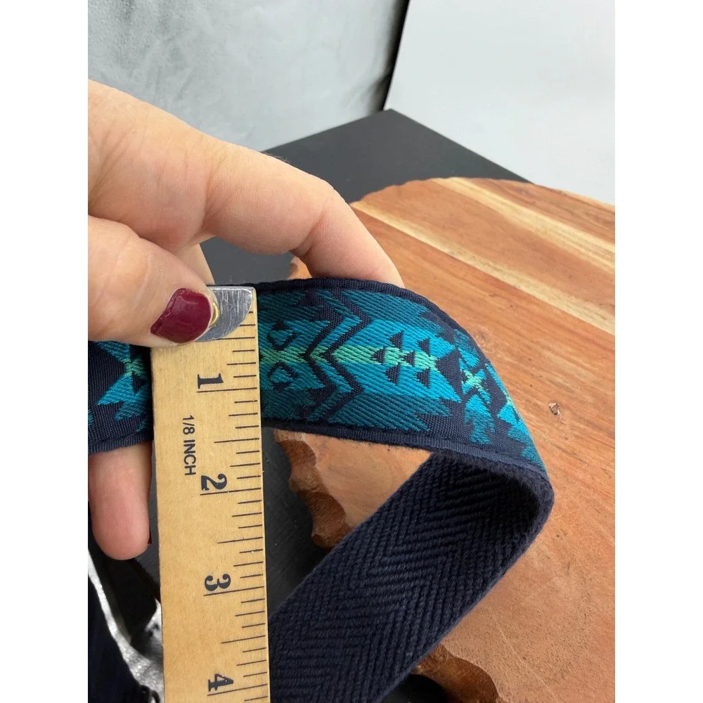 Unbranded Southwestern D-Ring Belt Mens Large Teal Blue Geometric Woven Fabric